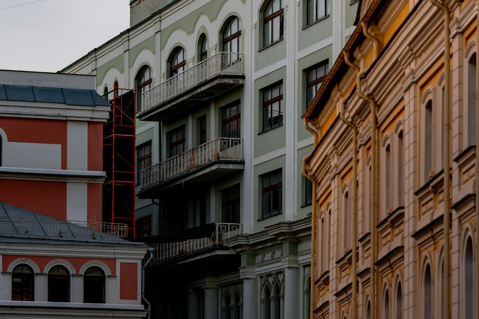 Ornate buildings with arched windows and balconies